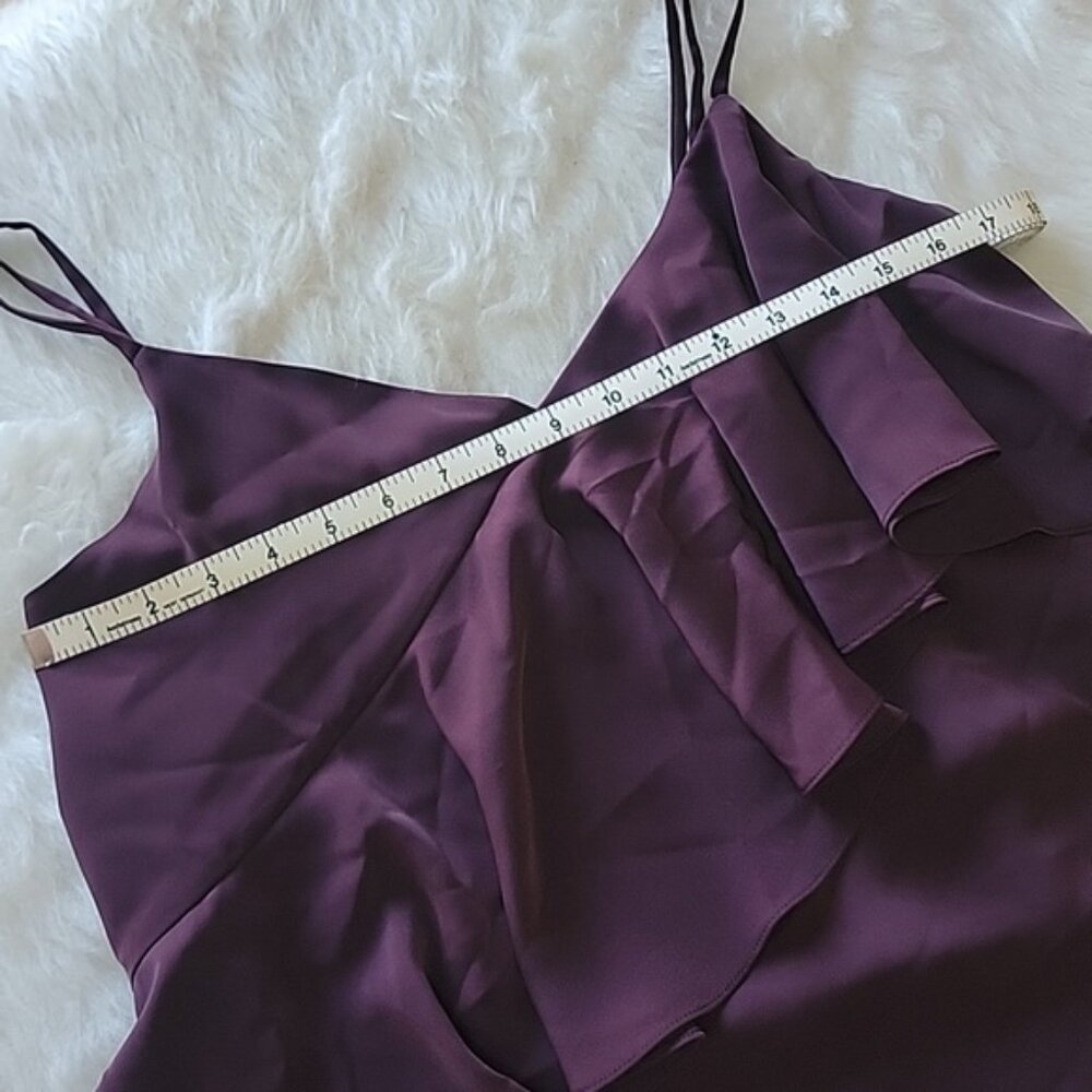 SAKS FIFTH AVENUE Plum Cascading Trailing Ruffle Party Date Night Glam Cami M - Picture 8 of 10